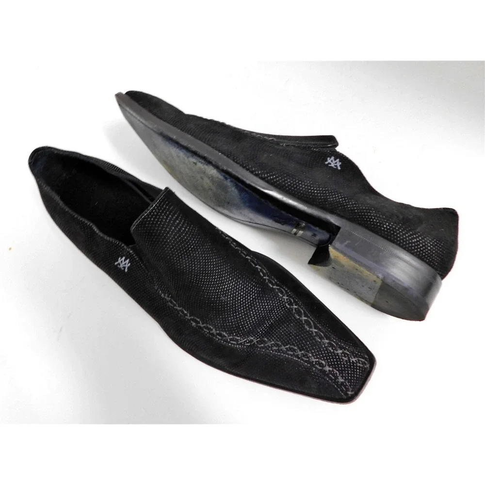 Mezlan Black Blass Beaded‎ Suede Leather Slip on Loafers sz 11